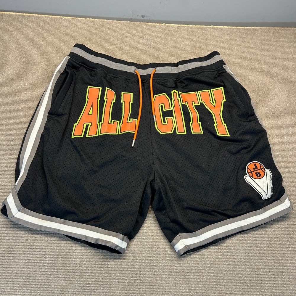 Just Don All City Basketball Shorts Men's XL Black Orange Lined Mesh Heavy 8"